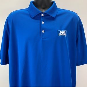 Nike Golf Dri Fit Bud Light Beer Mens Size XL Polo Shirt Short Sleeve Blue Logo